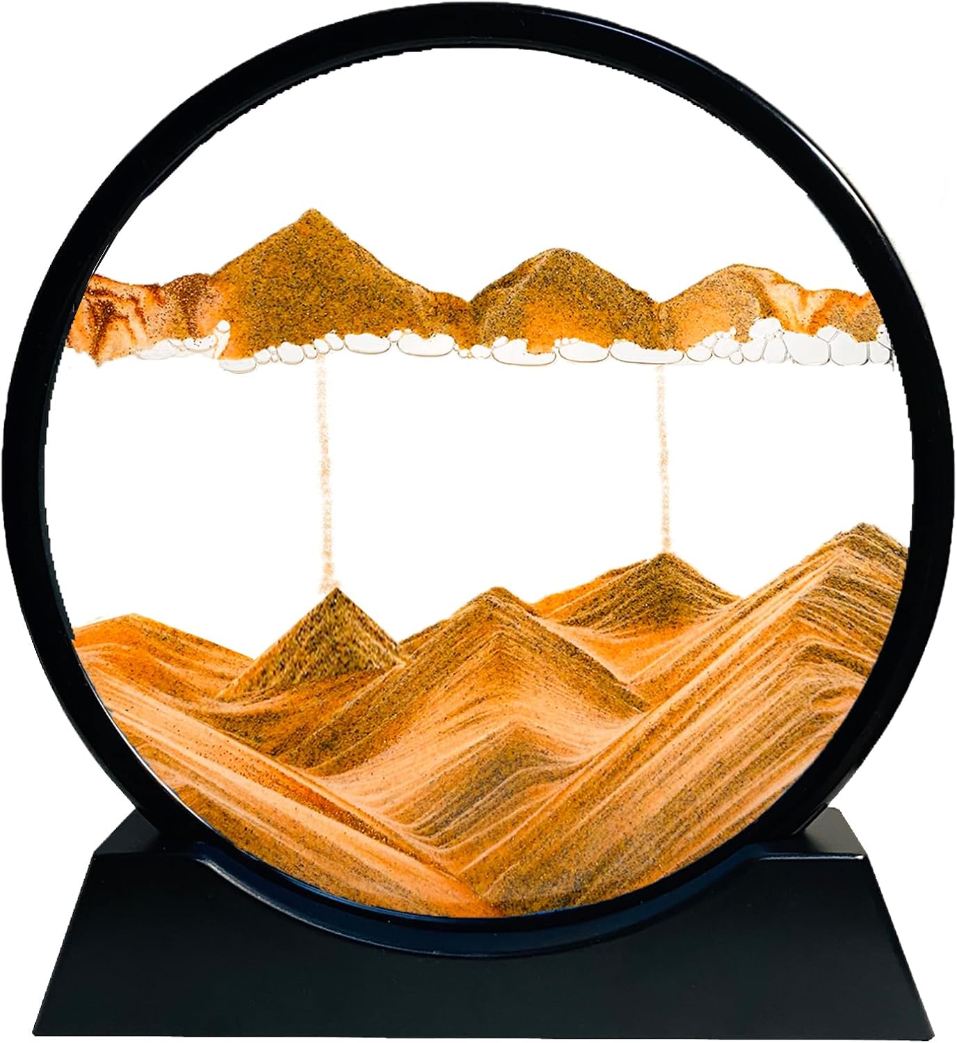 3D Dynamic Sand Art Liquid Motion, Moving Sand Art Picture Round Glass 3D Deep Sea Sandscape in Motion Display Flowing Sand Frame Relaxing Desktop Home Office Work Decor
