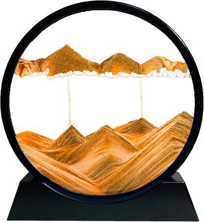 3D Dynamic Sand Art Liquid Motion, Moving Sand Art Picture Round Glass 3D Deep Sea Sandscape in Motion Display Flowing Sand Frame Relaxing Desktop Home Office Work Decor