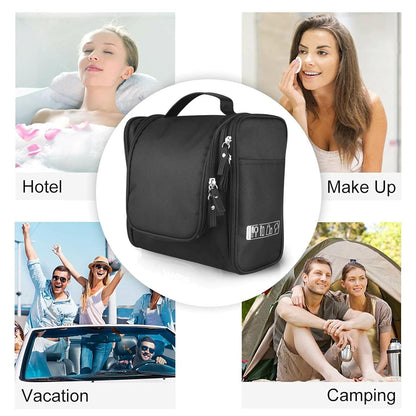 Polyester Toiletry Cosmetic Makeup Bag For Women, Travel Organizer Waterproof Shower Wash Bag, Travel Kit Pack With Hanging Hook, Travel Essentials Pouch
