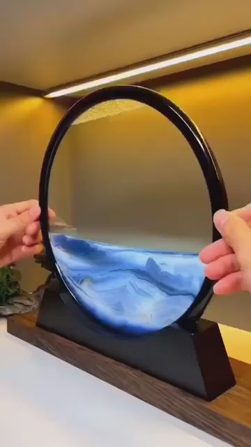 3D Dynamic Sand Art Liquid Motion, Moving Sand Art Picture Round Glass 3D Deep Sea Sandscape in Motion Display Flowing Sand Frame Relaxing Desktop Home Office Work Decor